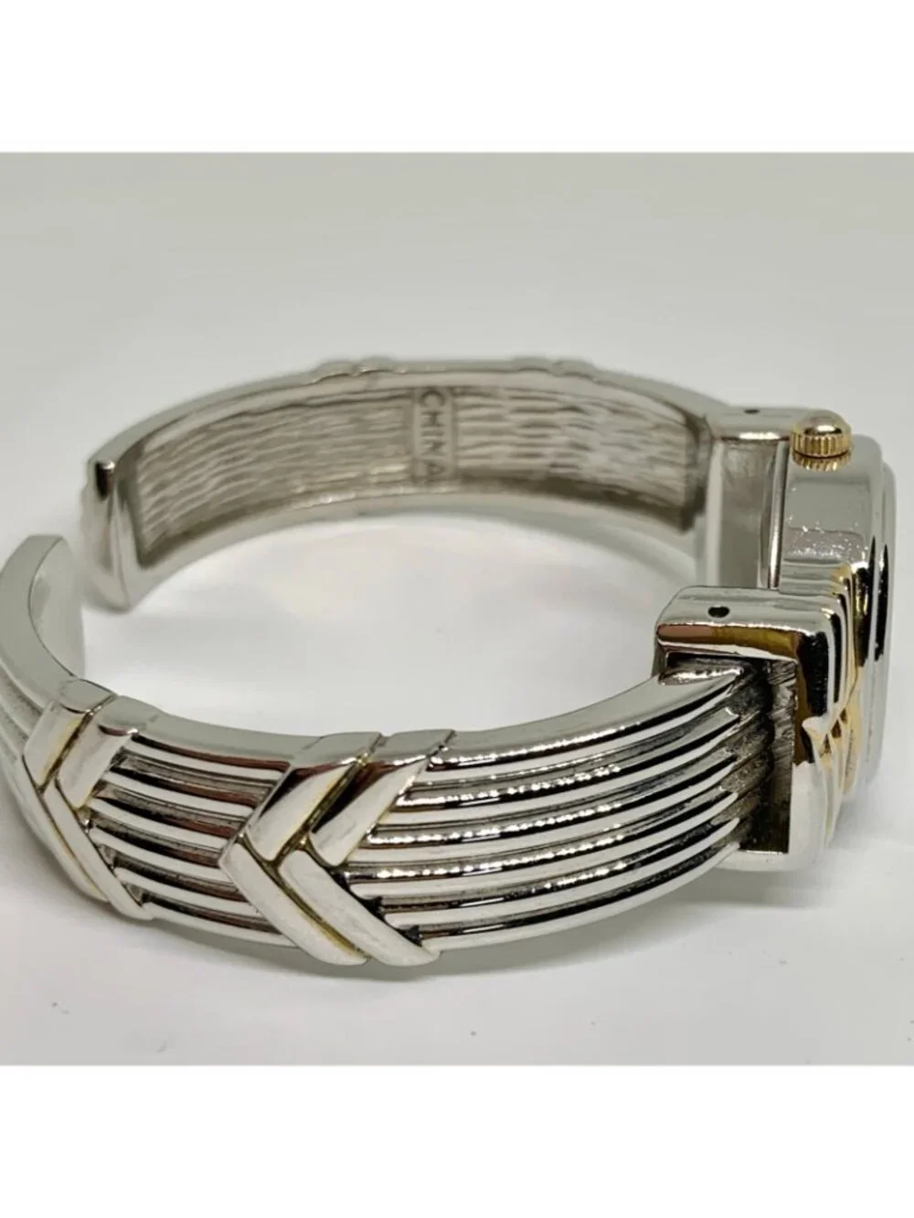 Studio women’s cuff bracelet watch two tone 23mm quartz analog 6.5” running